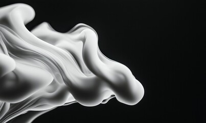 Poster - White, silky fabric gracefully flows on a black backdrop, creating an elegant abstract design.
