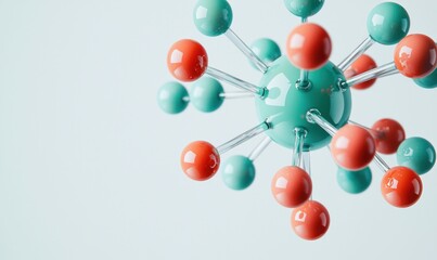 Poster - Vibrant molecular structure featuring colorful spheres linked by transparent rods against a clean, bright backdrop.