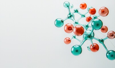 Poster - A vivid, translucent molecular model showcases the beauty of science with teal and red glass atoms.