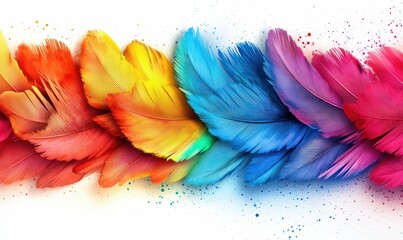 Poster - A vibrant rainbow of colorful feathers creates an elegant and artistic background with a soft texture.