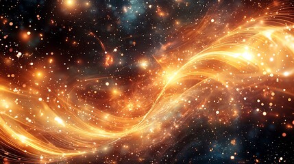 Wall Mural - A bright orange wave of light with many small stars in the background