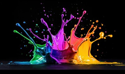 Poster - An explosion of vibrant colors as liquid paint forms a stunning splash against a black backdrop.