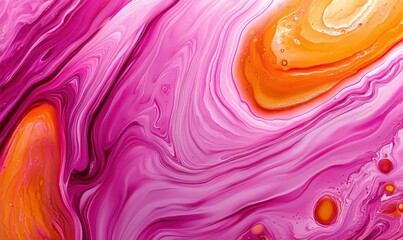Poster - Vibrant fluid art in pink and orange creates a dynamic, abstract textural background.