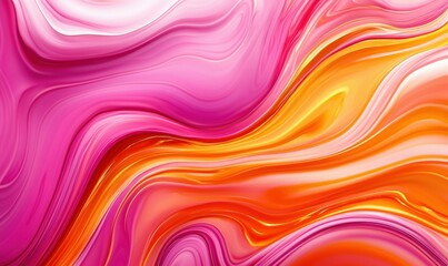Poster - Abstract fluid art background featuring vibrant waves of pink, orange, and white creating a dynamic flow.