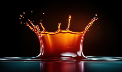Poster - A captivating close-up of an amber liquid splash frozen in time, resembling a glistening crown.