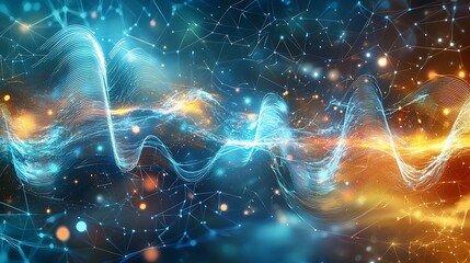 Wall Mural - a colorful, abstract image of a wave with a blue and orange background