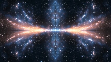 Wall Mural - A starry sky with a bright orange line in the middle