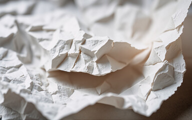 Aufkleber - Close-up shows crumpled white paper with rough texture and sharp edges. Light and shadow play across the folds, creating depth and dimension.