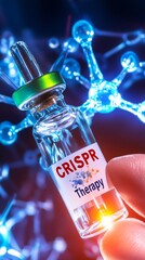 Poster - Close-up of a patient's hand holding a CRISPR vial in a futuristic laboratory setting