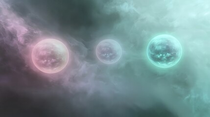Wall Mural - Three glowing orbs in a space background