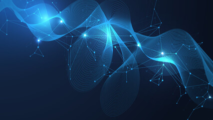 Fototapete - global network connection website header or banner design. abstract background with connecting dots 