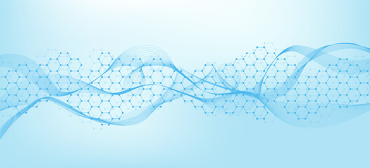 Fototapete - Health care abstract background with hexagons, lines and dots. Medical innovation banner template concept. Biology and pharmaceutical technology background. Vector illustration.