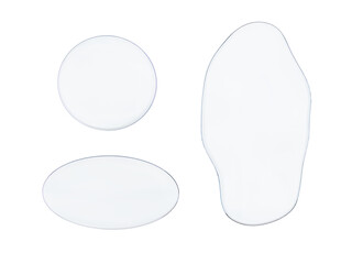 Fototapete - Transparent glass shapes set – high-resolution PNG with circular, oval elements. With place for text on transparent background. Style glassmorphism.