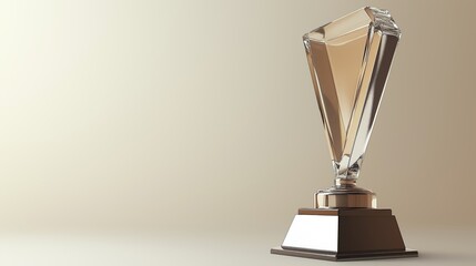 Fototapete - Modern transparent glass trophy with geometric design and golden reflection, symbolizing recognition, excellence and prestigious achievement in style, Generative AI