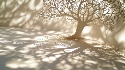 Poster - A delicate papercut design of a tree with intricate details, casting soft shadows on a surface.