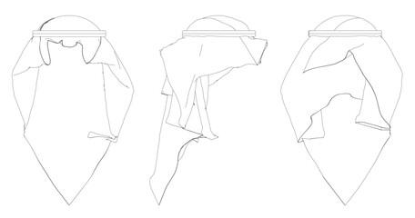 Poster - Three drawings of a Arab hat, each with a different design. The first drawing is a simple design, the second is more complex, and the third is a more intricate design