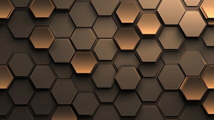 Aufkleber - Hexagonal Pattern with Shimmering Bronze and Dark Shades Background