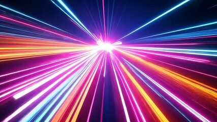 Poster - Vibrant light beams radiate in an energetic display during a nighttime event in the city
