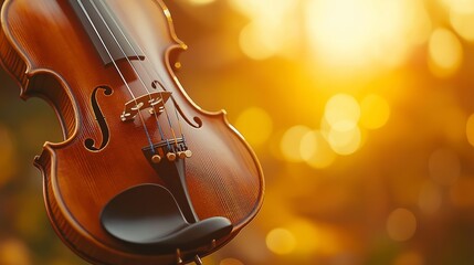 Poster - Close-up of violin being played under warm concert lights, capturing the emotion, elegance and artistry of classical music performance, Generative AI
