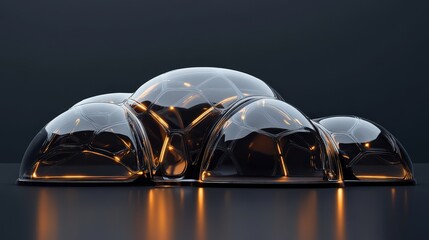 Poster - digital futuristic abstract structure with interlocking transparent domes and glowing energy lines
