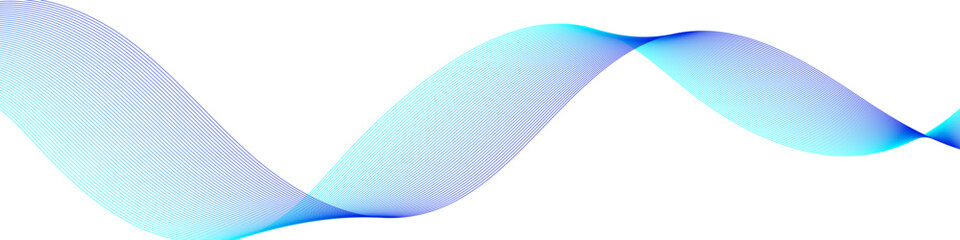 Poster - Gradient blue wave made of fine lines on transparent background. Abstract linear motion design element. Vector EPS 10