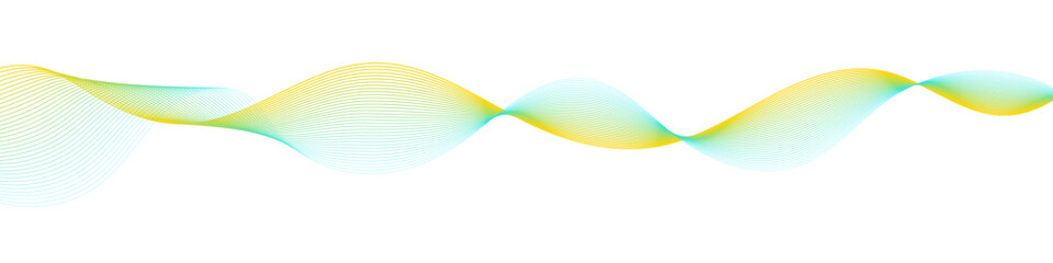 Poster - Light gradient wave in yellow and turquoise tones. Soft dynamic lines forming flowing digital pattern. Vector EPS 10