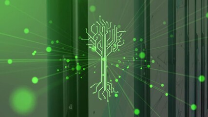 Aufkleber - animation of digital tree circuit glowing green lights on dark background