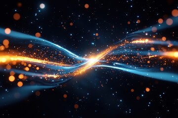 Poster - Abstract image depicting streams of energy with glowing particles and a dark background, like deep space.