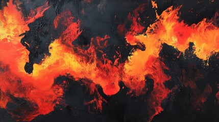 Poster - A dramatic abstract painting with powerful brush strokes of fiery red, orange, and black.