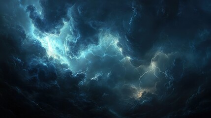 Poster - A dramatic stormy sky with dark, swirling clouds illuminated by flashes of lightning