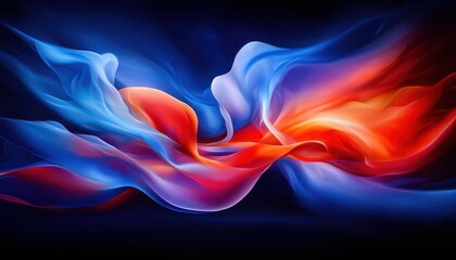 Poster - Colorful fluid art with a blend of red, orange, and blue creating a dynamic and vibrant abstract design.