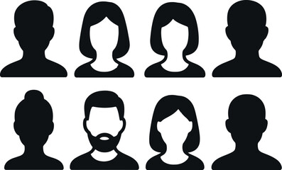 Poster - Diverse silhouettes of people representing various gender identities and hairstyles in a minimalistic design