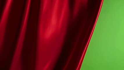 Poster - Waving Red Satin Curtain on Green Screen Background Studio Shot