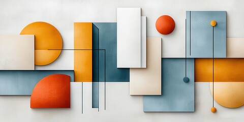 Poster - Abstract geometric shapes arranged with lines. Modern aesthetic with circles, rectangles, squares & minimalist style.