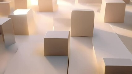 Poster - Abstract Cubes Floating on White Surface with Subtle Light and Shadows