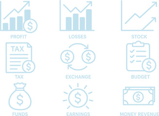 Poster - Financial concepts represented through graphs, charts, and icons depicting various aspects of budgeting and revenue analysis