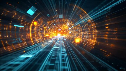 Futuristic Digital Tunnel with Glowing Particle Effects, Data Stream Visualization
