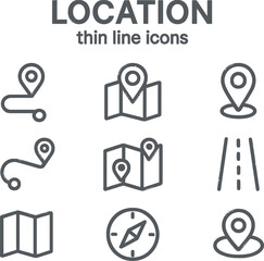 Poster - Overview of location icons showcasing maps, pins, and navigation elements designed in a minimalist style