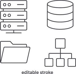 Poster - Data storage symbols showing server, database, folder, and diagram illustrating network structure with editable stroke design