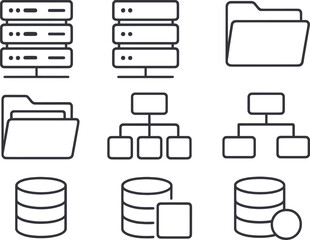 Poster - Overview of various data management icons illustrating server, folder, and database concepts in a simple design