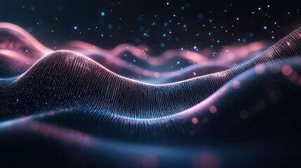 Poster - A dynamic and energetic digital flow with abstract waves of information traveling through cyberspace.