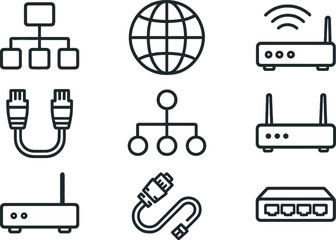 Poster - Network connection icons illustrating various components of internet technology and connectivity options in a simple design