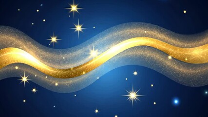 Poster - Sparkling golden waves and stars create a mesmerizing cosmic design against a deep blue backdrop