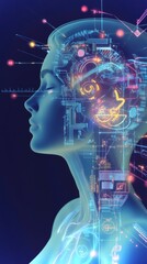 Poster - Futuristic individual meditates in a neural-enhanced environment for mental clarity and innovation