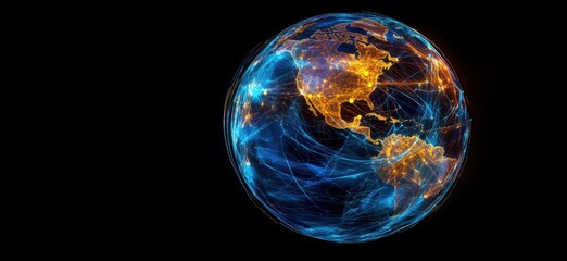 Poster - Global network visualization with illuminated connections across North America and beyond