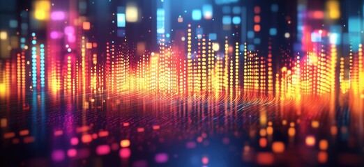 Poster - Colorful abstract sound wave visualization with vibrant lights and patterns