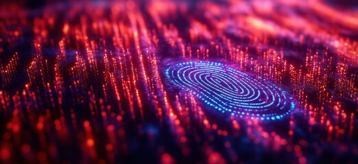 Poster - Digital fingerprint representation with glowing data points in vibrant colors