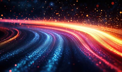 Poster - colorful abstract light trails with glowing particles in motion