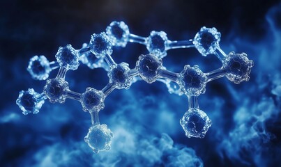 Poster - Molecular Structure Representation with Blue Smoke Background for Scientific Visualization
