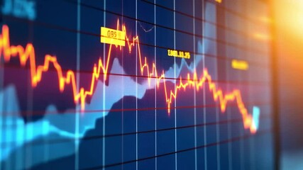 Poster - Abstract Financial Data Visualization with Growing Graphs and Stock Market Trends in Bright Blue and Orange Colors for Investment Analysis